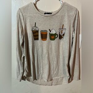 Women's Long Sleeve Fall Pumpkin Coffee shirt top medium